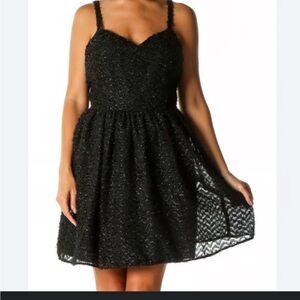 Aidan Mattox Dress Sz 0 Black Metallic Mini Flare Sweetheart Wedding Party